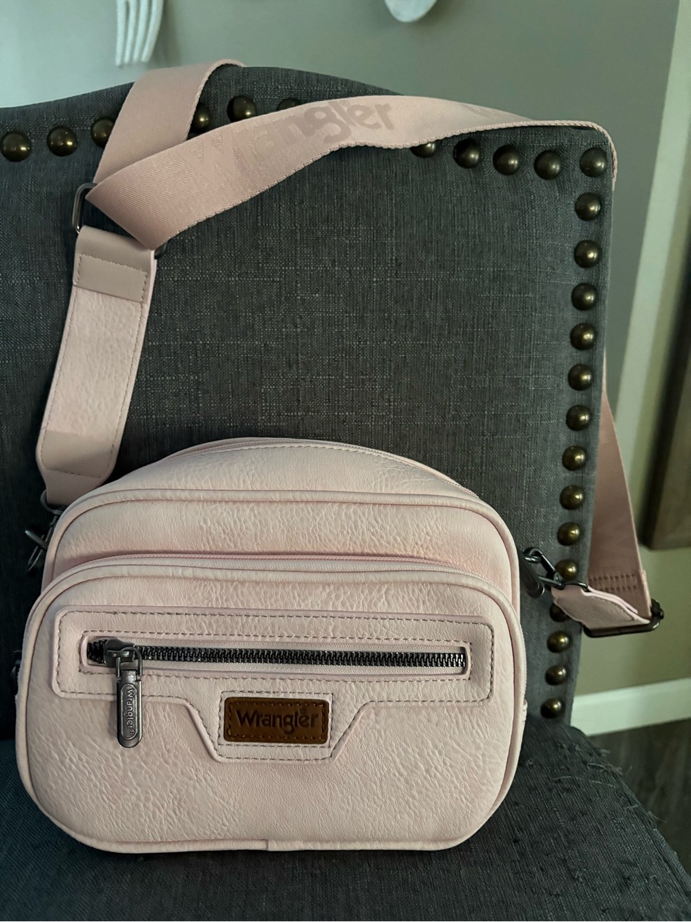 Wrangler Light Pink Crossbody Sling Bag with Logo Patch